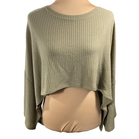 New Versona Waffle Knit Cropped Top Dolman Moss Green S Small - Picture 1 of 6